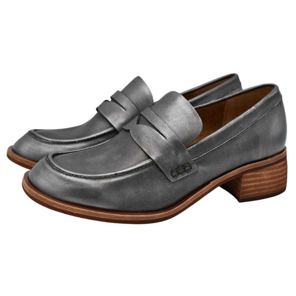 Kork-Ease Womens Size‎ 7 Keegan Silver Metallic Heeled Penny Loafers Shoes